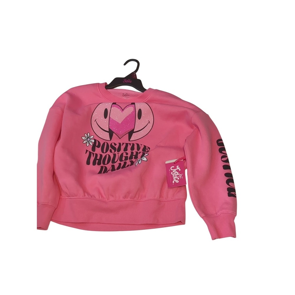 Nwt Justice Girls Bubble Pink Fleece Sweatshirt Size S "I Am The 💖 Of Justice"
